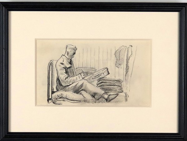Drawing by Fowler _In Bed Writing a Letter_ framed at RG du Cadres Gault.jpg